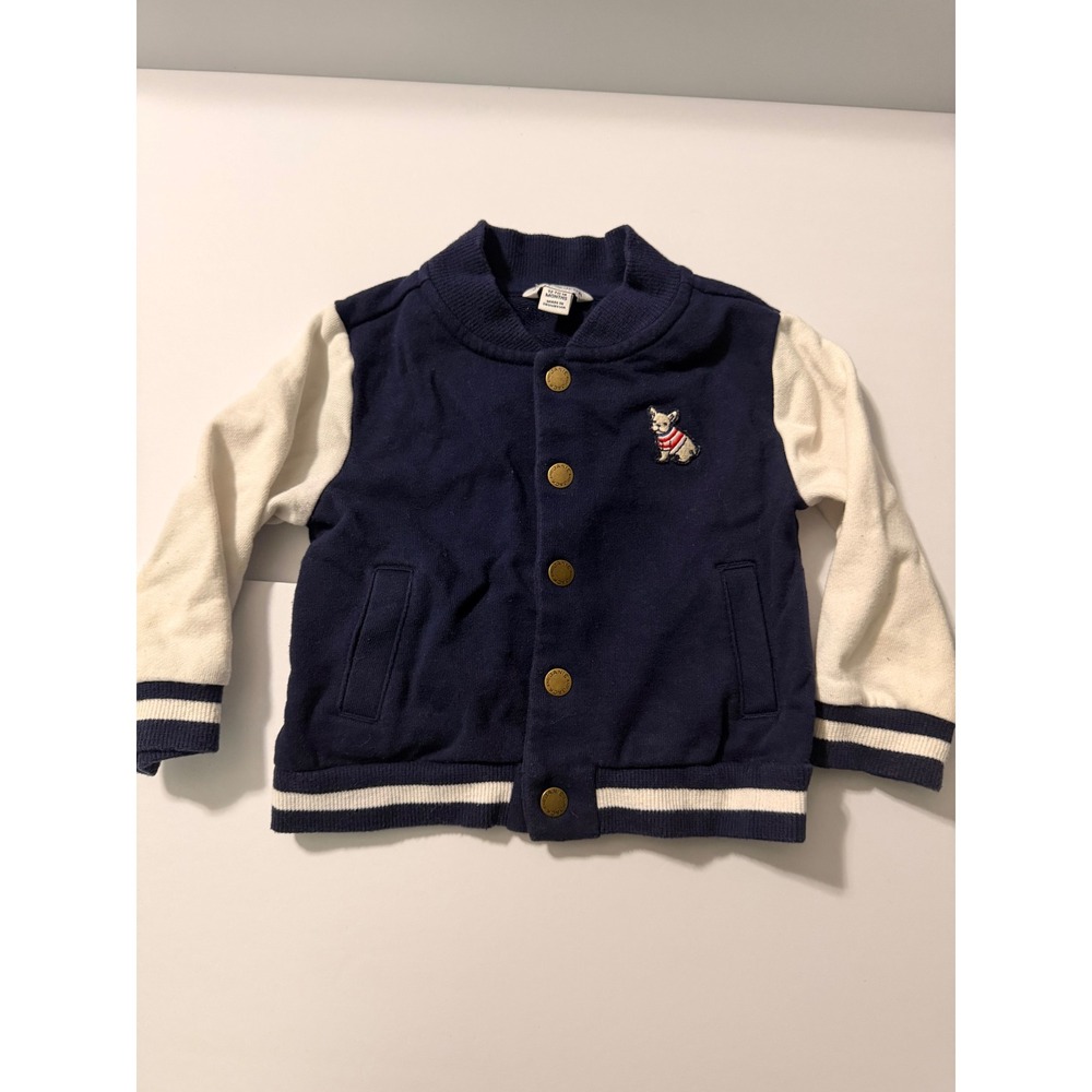 Janie and Jack Baby Boys Navy Blue Varsity Jacket French Bulldog 12-18 Months
